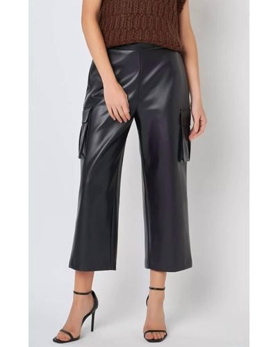 Endless Rose Faux Leather Cropped Cargo Pants - Blue