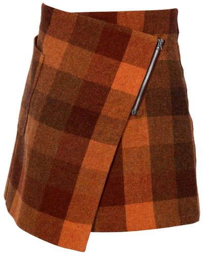 Acne Studios Checked Wrap Skirt In Brown Wool