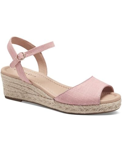 Charter Club Luchia Canvas Buckle Wedge Sandals - Pink