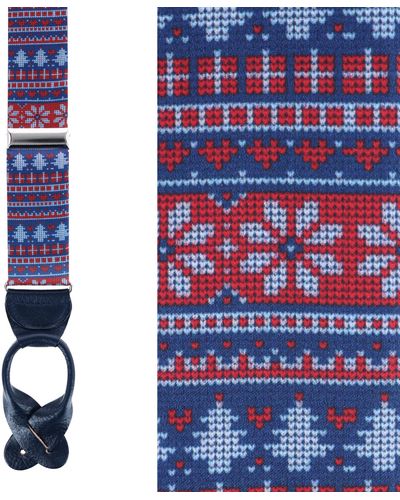 Trafalgar Ugly Christmas Sweater And Navy Patterned Silk Button End Braces - Blue