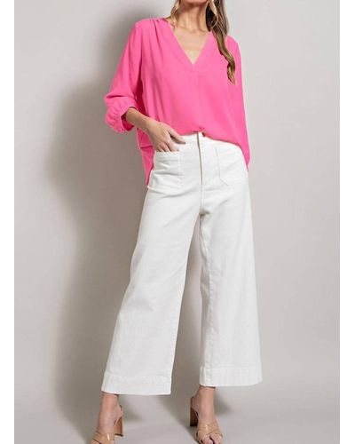 Eesome Long Sleeve V Neck Blouse - Pink