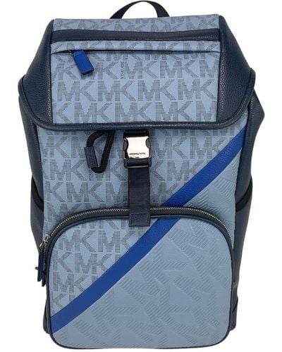 Michael Kors Signature Cooper Sport Flap Chambray Large Backpack Bookbag Bag - Blue