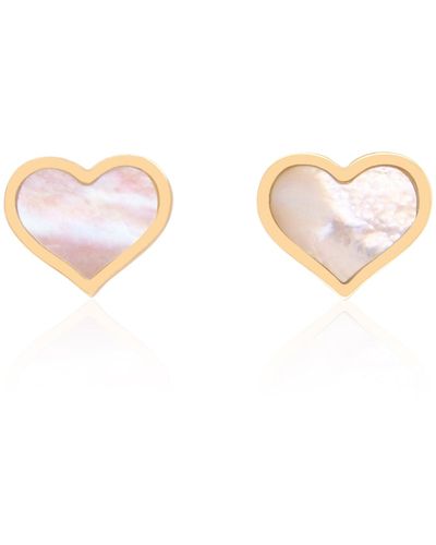 The Lovery Large Mother Of Pearl Heart Stud Earrings - Pink