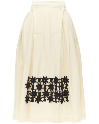 Comme des Garçons Comme Des Garcins 1988 Runway Vintage Cream Black Lattice Lace Flared Skirt - White