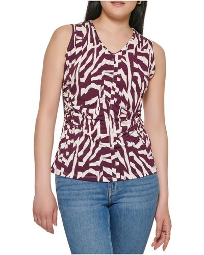 Calvin Klein Printed Ruched Shell - Red