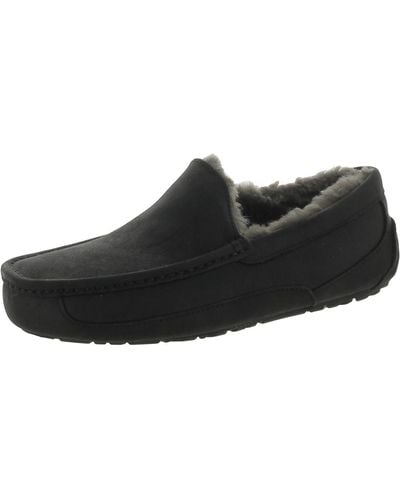 UGG Ascot Leather Slip On Loafer Slippers - Black