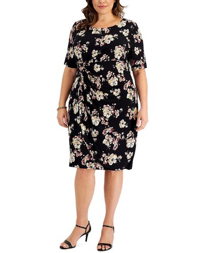 Connected Apparel Plus Jersey Printed Sheath Dress - Black