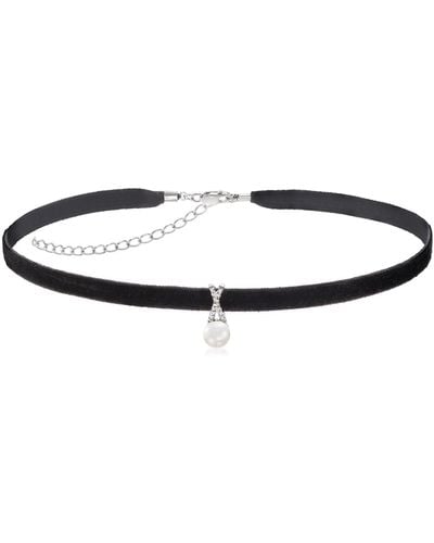 Ross-Simons 7-7.5mm Cultured Pearl And Diamond-accented Pendant Choker Necklace - Multicolor