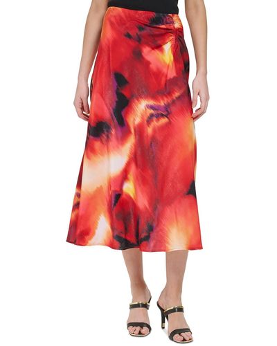 DKNY Ruched Long Maxi Skirt - Red