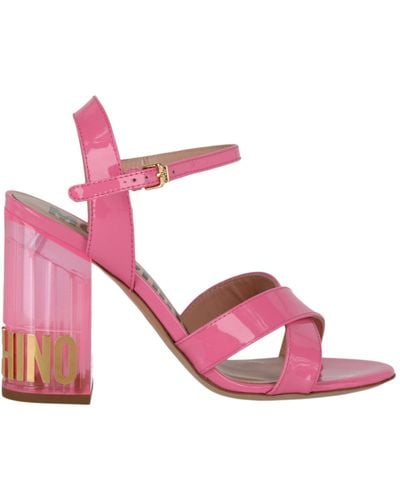Moschino Patent Leather Logo Heel Sandals - Pink