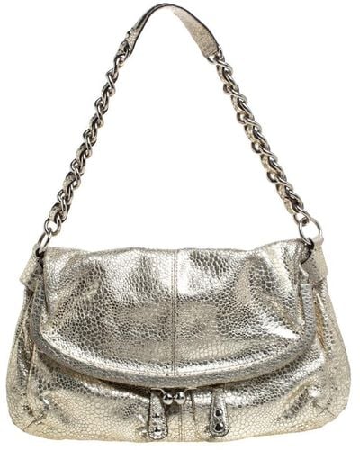 COACH Textured Leather Frame Fold Over Hobo - Metallic