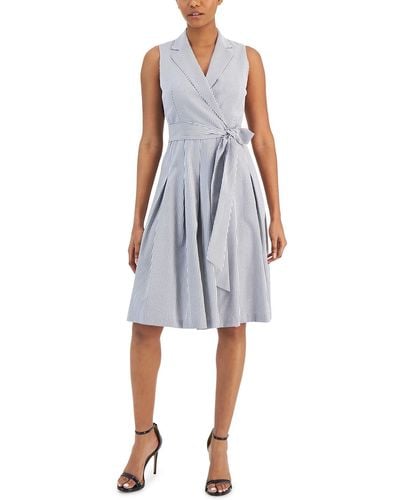 Anne Klein Pleated Knee Length Fit & Flare Dress - Blue