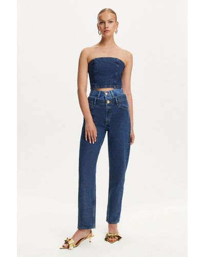 Nocturne Double Waisted Two Tone Jeans - Blue