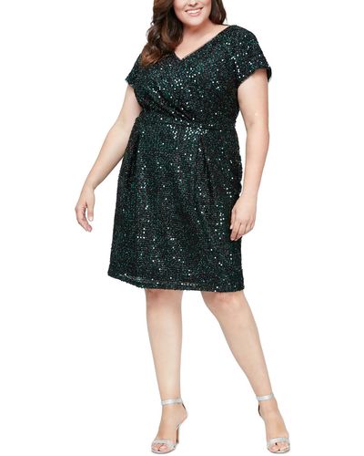 SLNY Plus Pleated Sequined Cocktail And Party Dress - Green