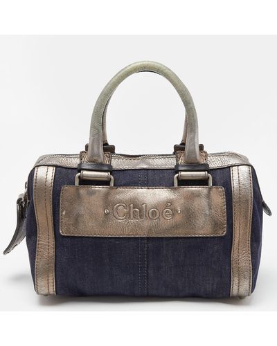 Chloé /metallic Denim And Leather Zip Satchel - Blue