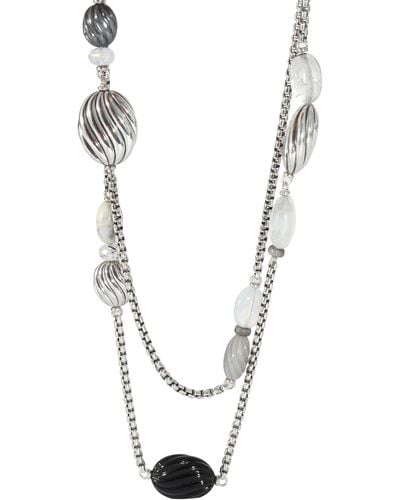 David Yurman Rock Crystal, Moonstone, Onyx & Chalcedony Necklace In Silver - White