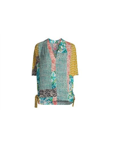 Johnny Was Ravenne Paisley V-neck Tie Sides Pull On Top Blouse - Green