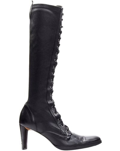 Dior Rare Galliano Vintage Cd Lace Up Combat Heeled Boots - Black