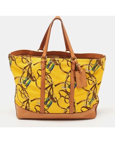 Ralph Lauren Color Equestrian Canvas And Leather Shopper Tote - Yellow
