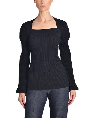Adam Lippes Long Sleeve Knit Top In Viscose Crepe - Blue