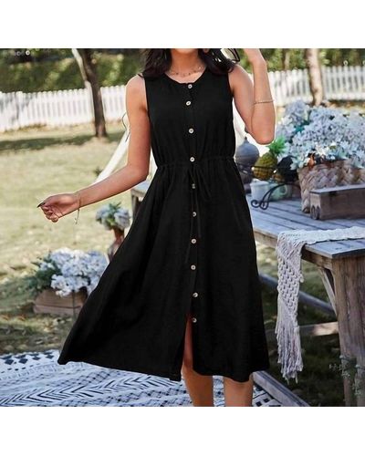 anna-kaci Button Down Adjustable Dress - Black