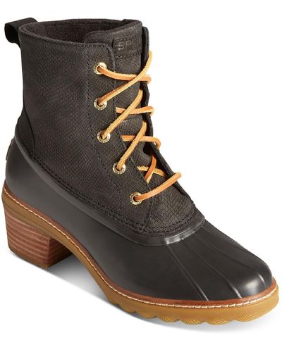 Sperry Top-Sider Saltwater Leather Round Toe Mid-calf Boots - Black