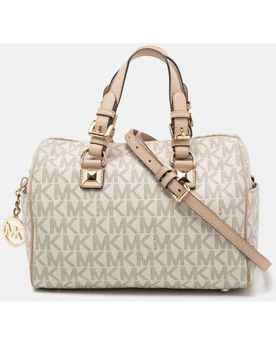 MICHAEL Michael Kors Signature Coated Canvas And Leather Grayson Boston Bag - Natural