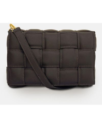 Apatchy London Padded Woven Leather Crossbody Bag - Black