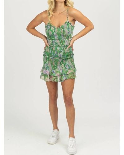Olivaceous Floral Smock Mini Dress - Green
