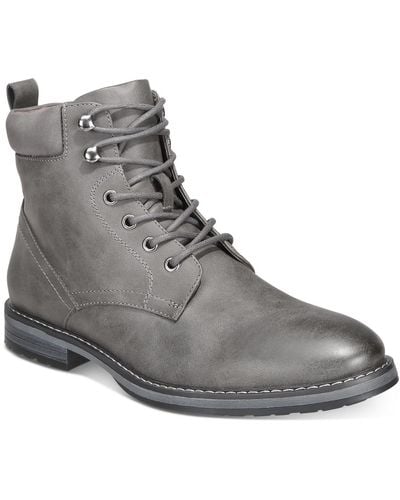 Club Room Westin Faux Leather Lace-up Ankle Boots - Gray