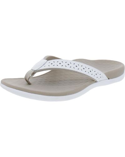 Vionic Tideperf Leather Laser Thong Sandals - Gray
