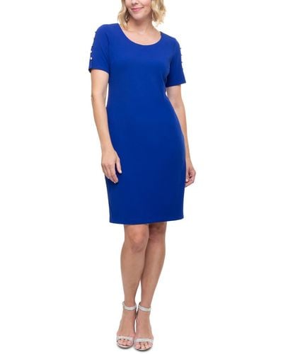 SLNY Plus Beaded Knee Sheath Dress - Blue