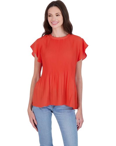 Adrianna Papell Scoop Neck Flutter Sleeves Top - Red