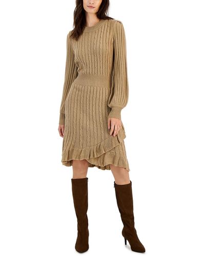 Taylor Dresses Cable Knit Ribbed Trim Sweaterdress - Natural