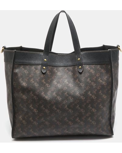 COACH Dark Carriage Print Coated Canvas And Leather Field 40 Tote - Black