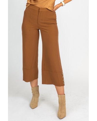 Dress Forum Camel Pinstripe Wide Leg Pants - Brown