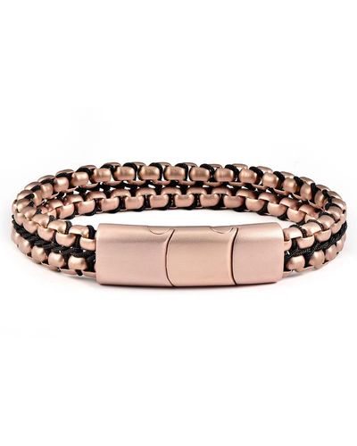Crucible Jewelry Crucible Los Angeles Matte Finish Stainless Steel Double Row Box Chain Bracelet - Pink