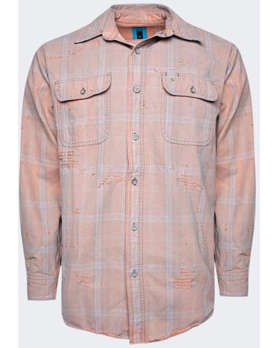 NOTSONORMAL Destroyed Flannel Shirt - Pink