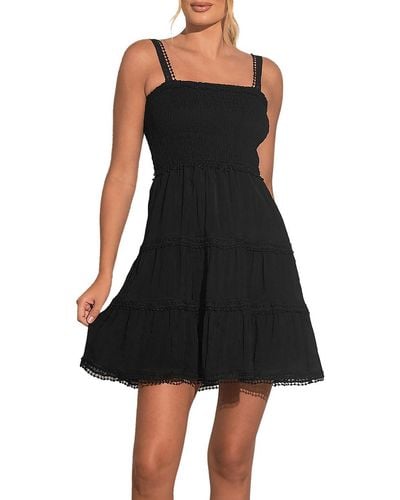 Elan Smocked Short Mini Dress - Black