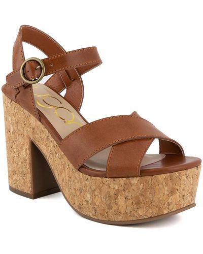 Sugar Lydia Faux Leather Ankle Strap Platform Sandals - Brown