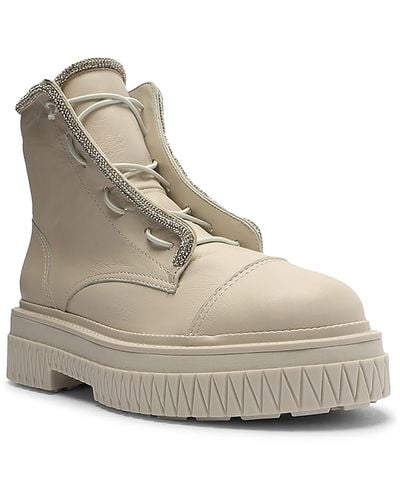 SCHUTZ SHOES Amirah Leather Lug Sole Boots - Gray