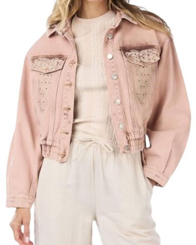 EsQualo Cropped Jean Embellished Jacket - Natural