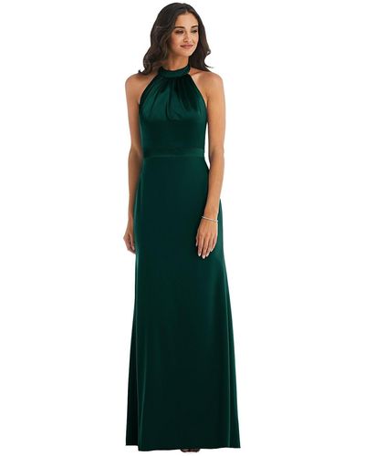 After Six High-neck Open-back Maxi Dress With Scarf Tie - Green