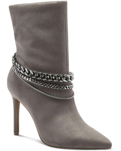 INC Faux Suede Chain Ankle Boots - Gray