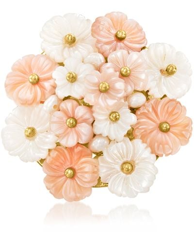 Ross-Simons Italian And White Mother-of-pearl Flower Ring With Cultured Semi-baroque Pearls - Pink