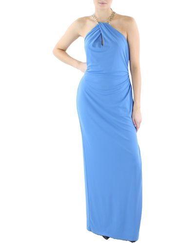 Lauren by Ralph Lauren Zakiya Knit Halter Evening Dress - Blue