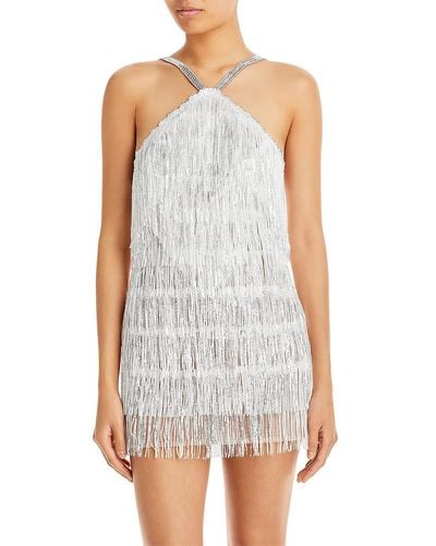 Bronx and Banco Sequin Fringe Cocktail And Party Dress - Gray