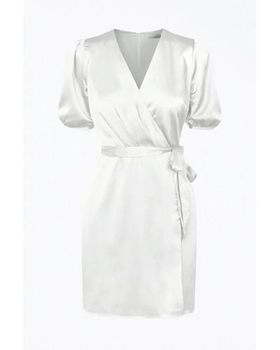 Adelyn Rae Glice Wrap-effect Belted Sateen Mini Dress - White