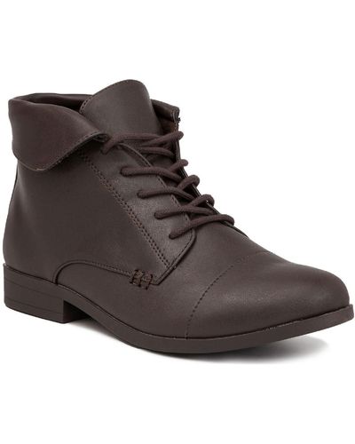 London Fog Clora Faux Leather Ankle Combat & Lace-up Boots - Black