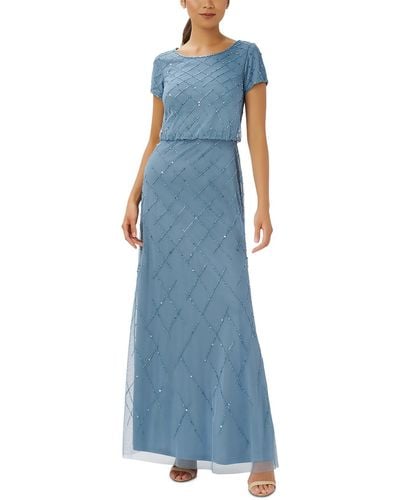 Adrianna Papell Mesh Maxi Evening Dress - Blue